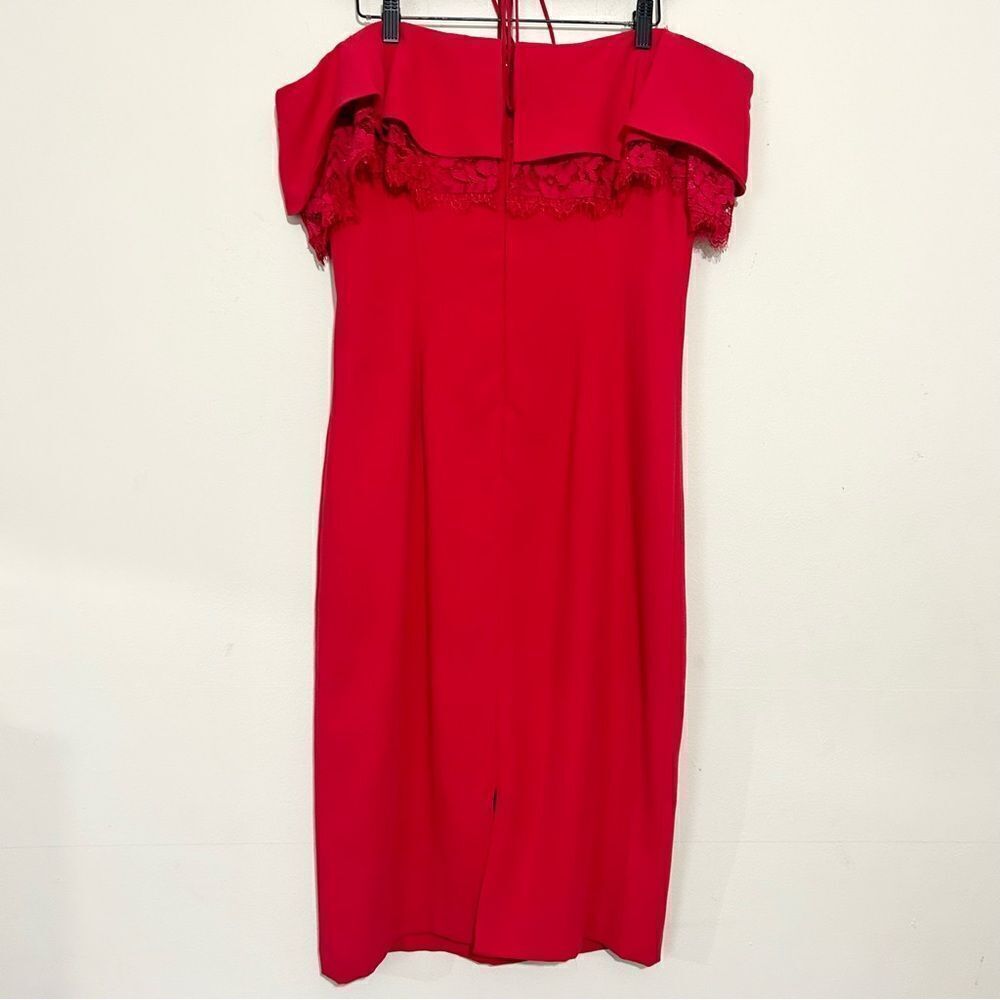 Aidan by Aidan Mattox Red Off the Shoulder Ruffled Sheath Midi Dress SIZE 12 - Picture 6 of 10